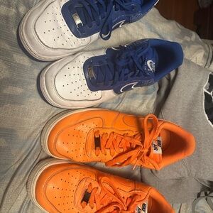 2 pairs Nike Air Force 1 Sneakers in White, Blue, and Orange size 10.5